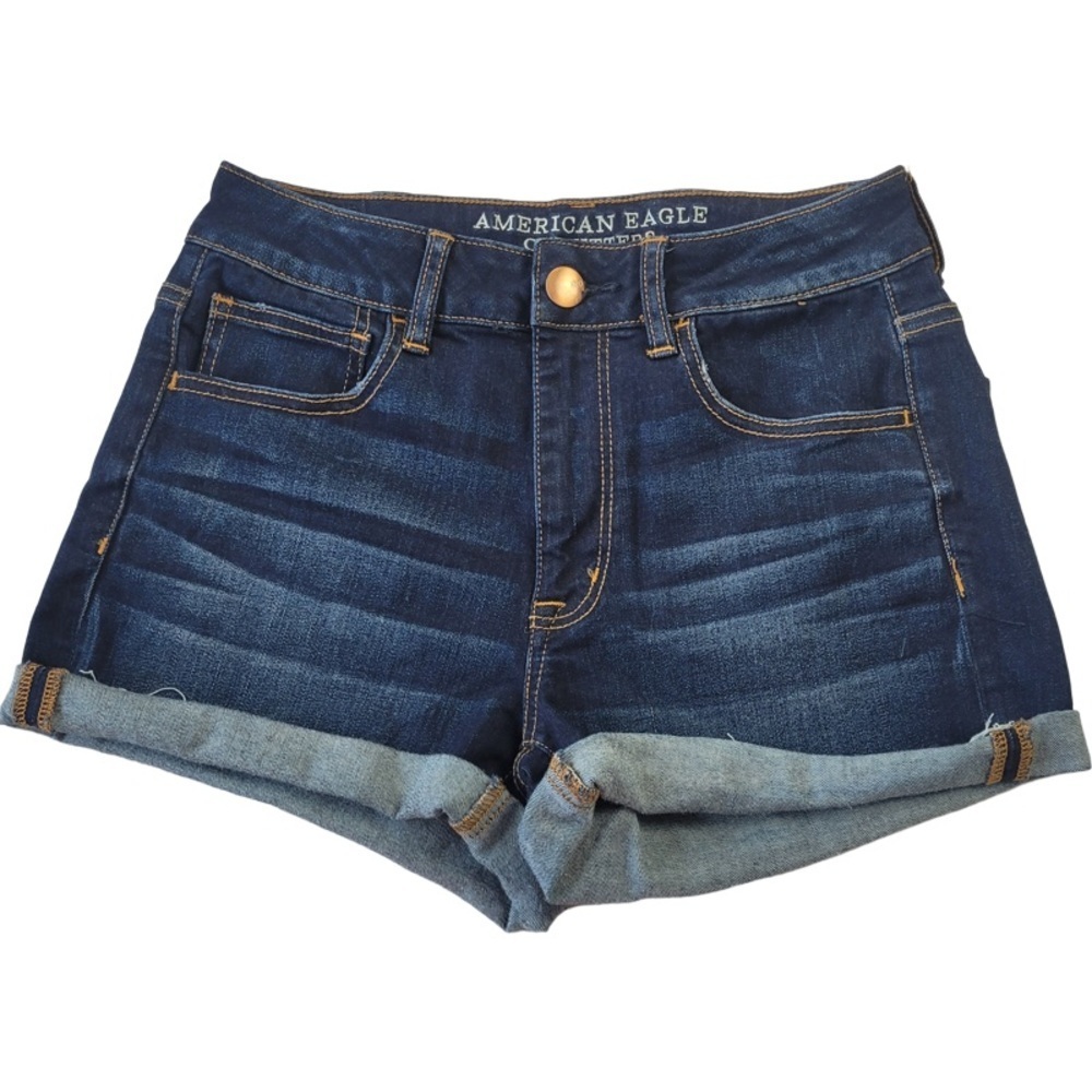 American Eagle Woman’s dark blue high rise shortie denim shorts sz 6